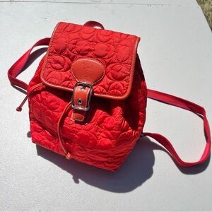 Coach Logo Small Backpack Quilted Suede Bottom Red Orange Pink 5164